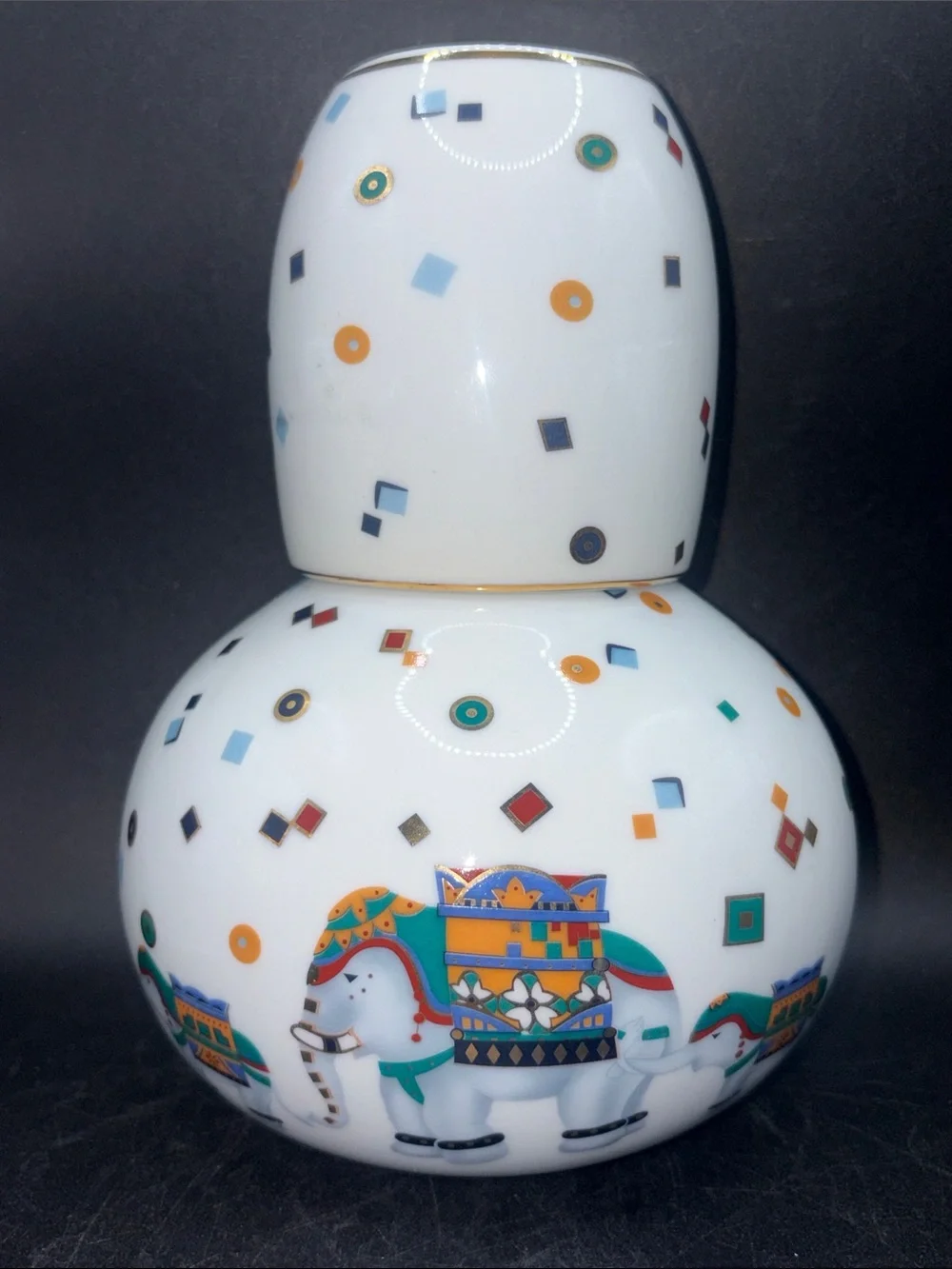 Nantucket Porcelain Vintage Elephant Parade Bedside Water Carafe with Cup